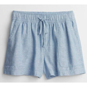 New Gap Womans Sz XXL Blue Linen Blend Pull On Shorts Pockets Comfort NWT